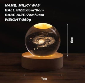 3d Galaxy Space Crystal Ball Night Light With Stand (warm Light)