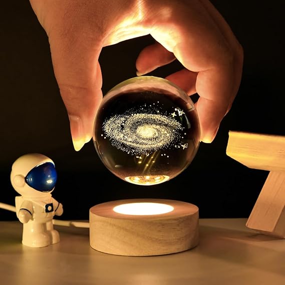 3d Galaxy Space Crystal Ball Night Light With Stand (warm Light)