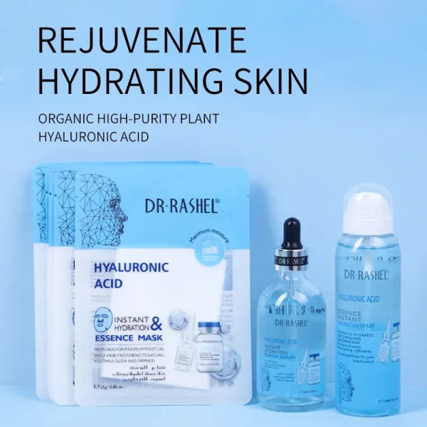 Dr Rashel Hyaluronic Acid Instant Hydration Spray , Primer Serum , Essence Mask Skin Care Set – 3 Pcs/set