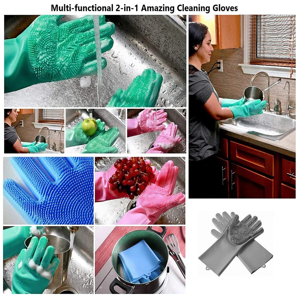 Pair Of Silicone Washing Full Finger Gloves