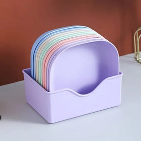 10pcs Plates Set With Holder (random Colours)